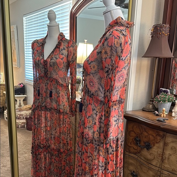 Anthropologie Orange and Gray Long Sleeve Sheer Dress - Picture 8 of 16